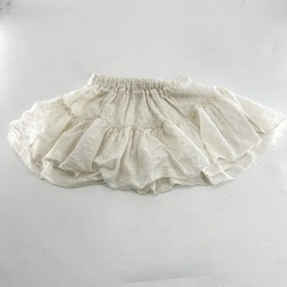 Eberjey White Eyelet Lace Mini Skirt Tiered Ruffle Cotton Elastic Waist Womens - Picture 3 of 4